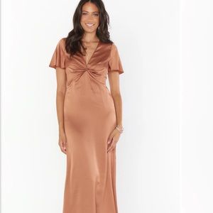 Rome Twist Gown size L Show Me Your Mumu copper luxe satin